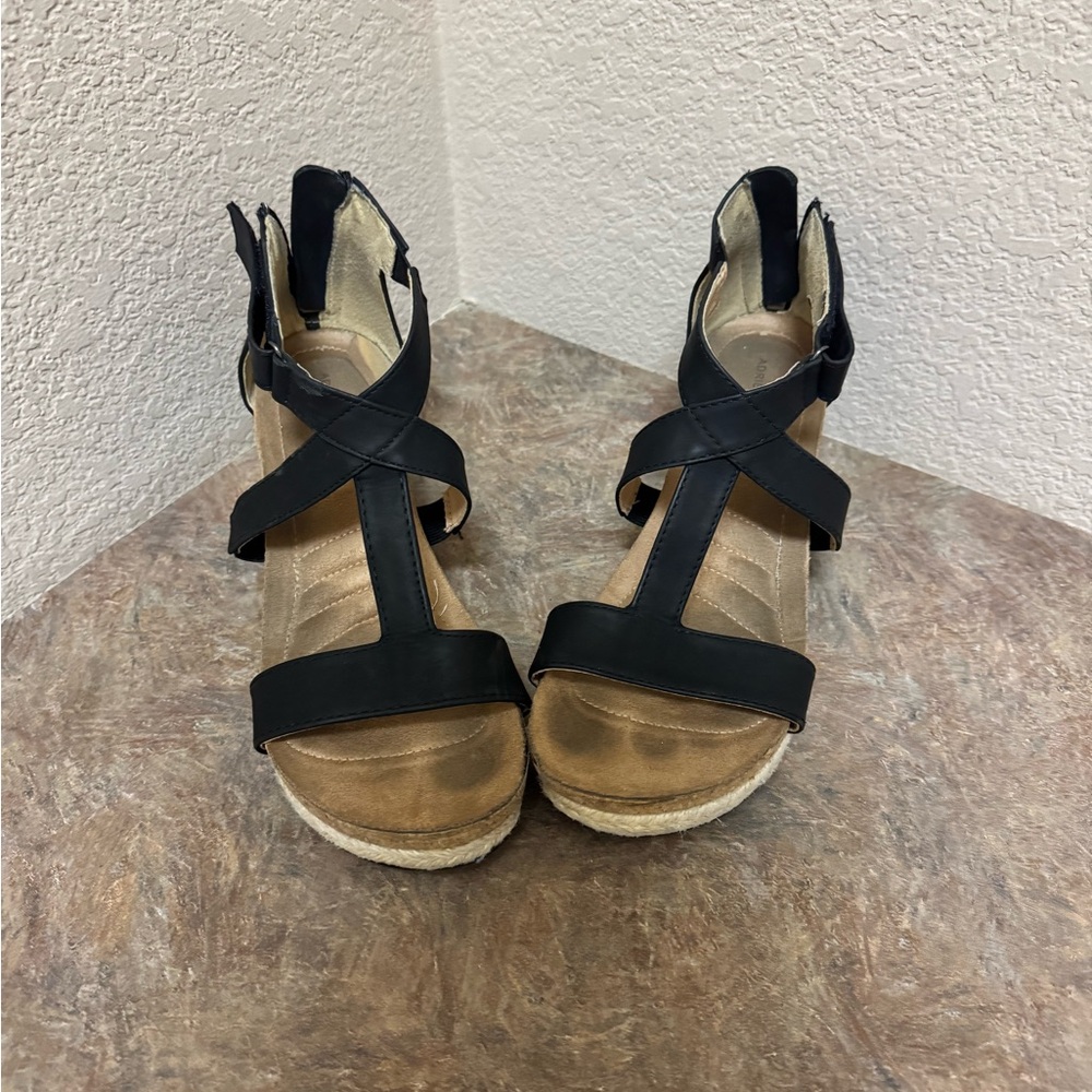 Elegant Black and Tan Women's Wedge Sandals